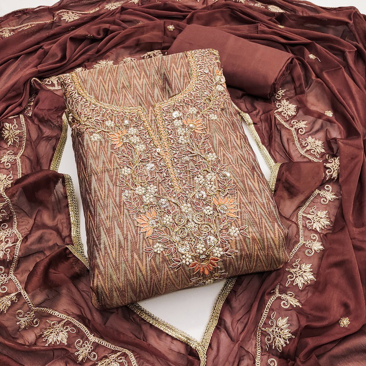 Kriti 11533 Party Wear Semi Stitched Cotton Silk Handwork Suit with Bottom and Dupatta