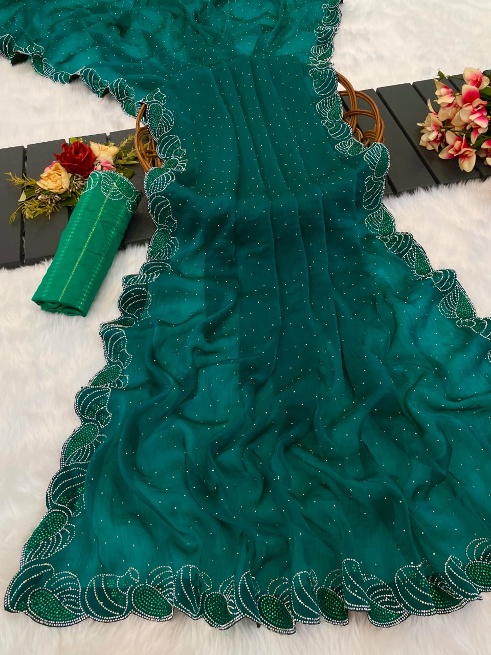 Mahek 180 Party Wear Sirvoski Worked Frendy Ton to Ton Saree with Un Stitched Blouse 