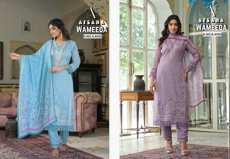 Afsana Wameeda Georgette Kurti Bottom With Dupatta Collection