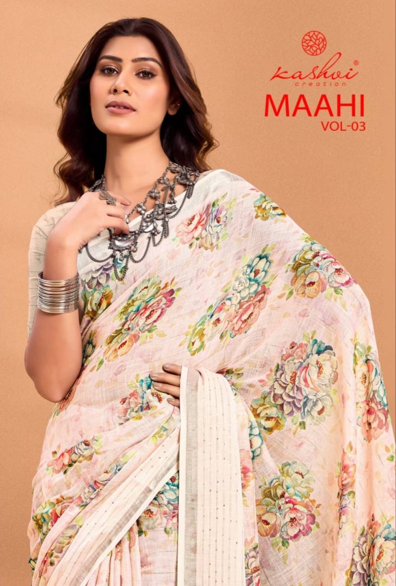 Kashvi Maahi Vol 3 Linen Weaving Sequence Border Saree Collection