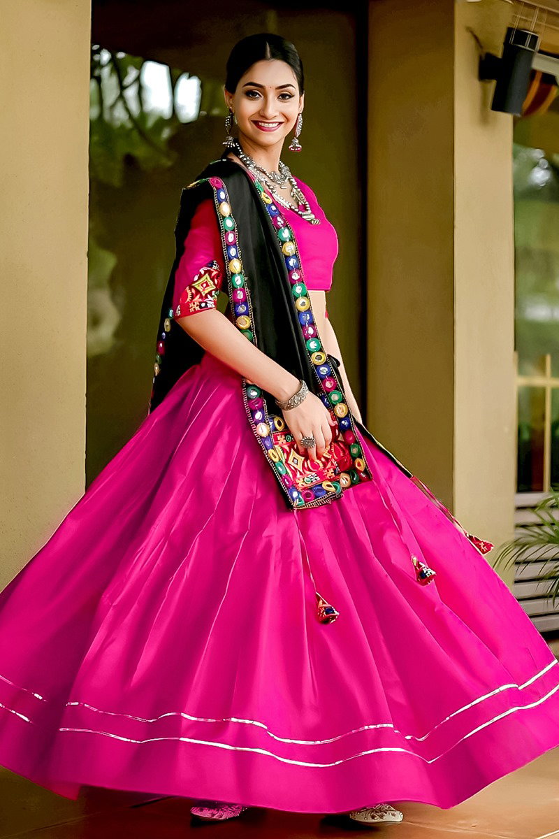 Aawiya 7070 Pink Pure Cotton Navratri Special Lehenga Choli