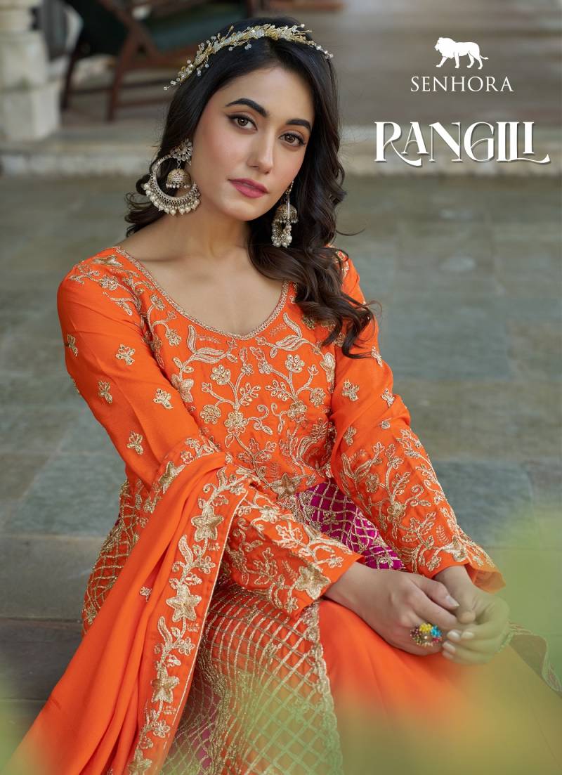 Senhora Rangili Chinon Embroidered Anarkali Kurti With Dupatta Collection