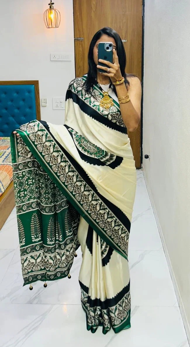 Ashvi Lagdi Pure Gajji Ajarakh Bandhej Soft Silk saree Collection