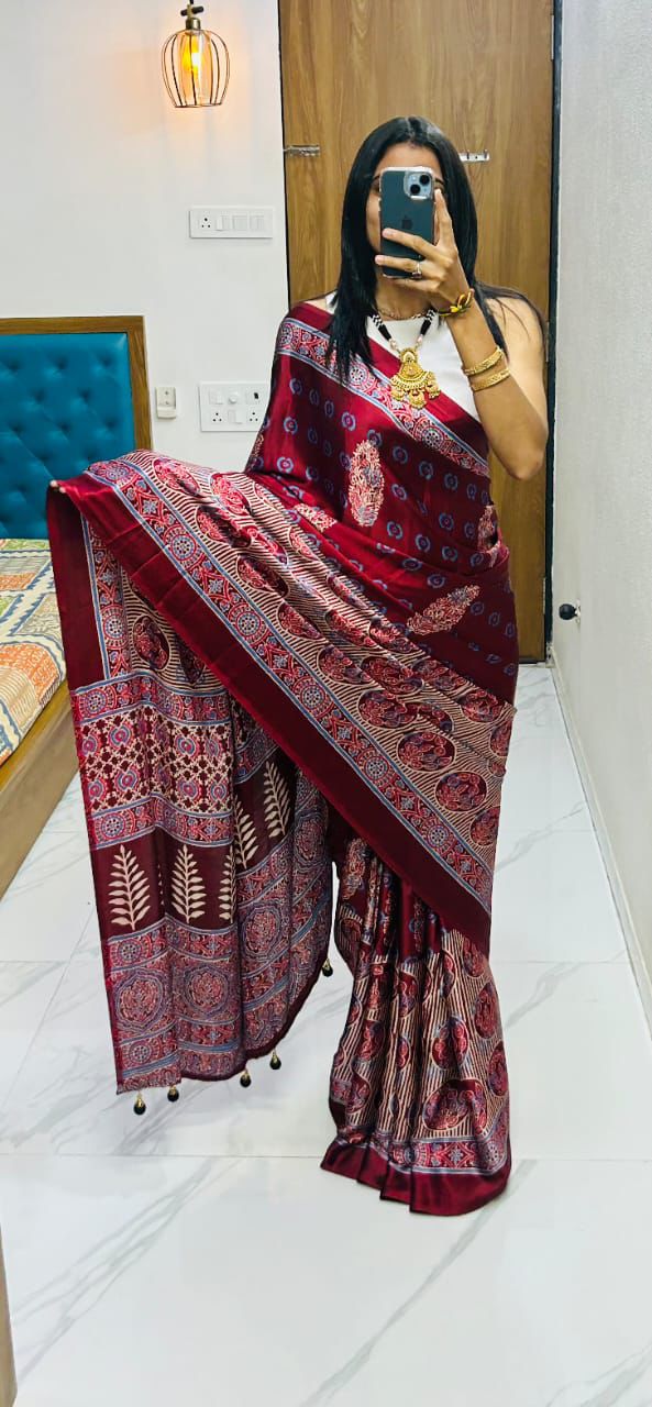 Ashvi 2 Lagadi Pure Gajji Ajarakh Bandhej Soft Silk saree Collection