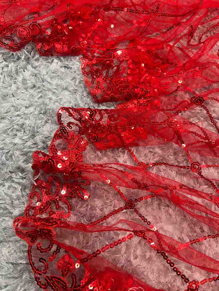 Kc 2043 Red Net Embroidered Sequence Party Wear Saree Collection