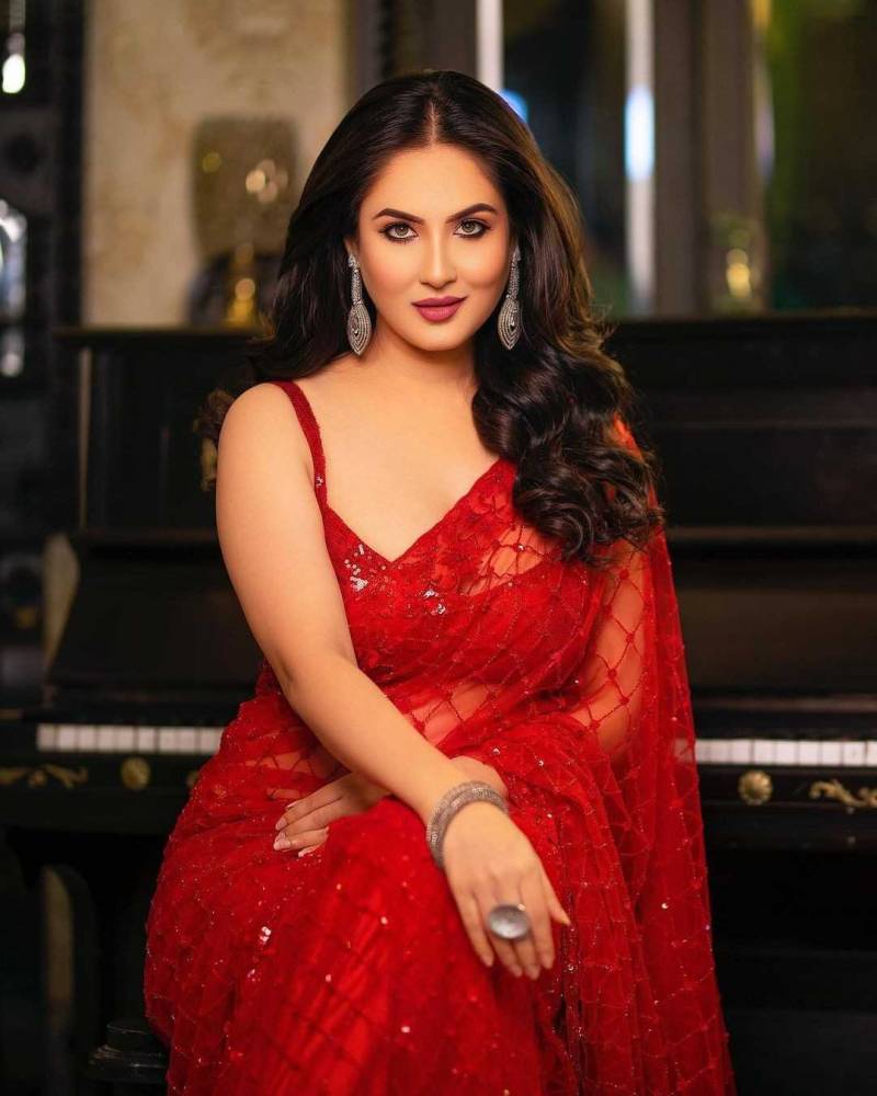 Kc 2043 Red Net Embroidered Sequence Party Wear Saree Collection