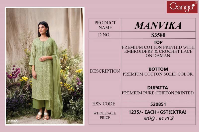 Ganga Manvika Cotton Printed Embroidered Salwar Suit Collection