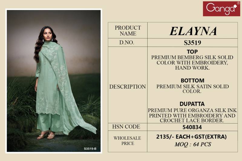 Ganga Elayna Bemberg Silk Solid Fancy Salwar Suit Collection