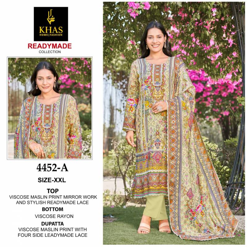 Khas 4452 Viscose Maslin Ready Made Pakistani Suits Collection