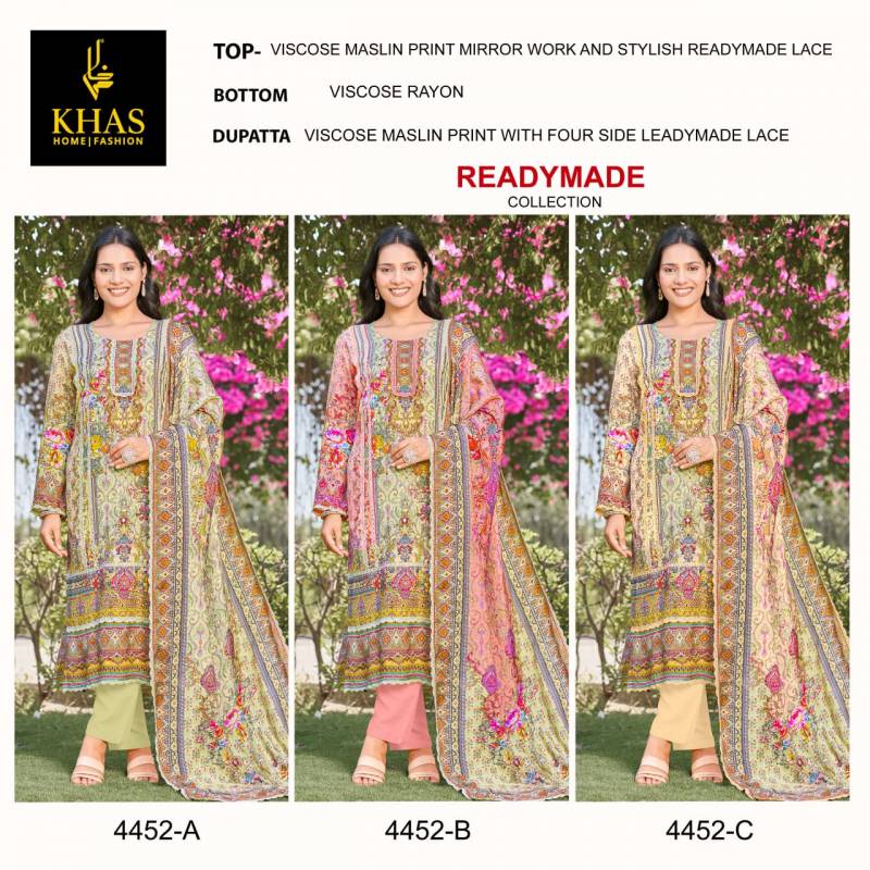 Khas 4452 Viscose Maslin Ready Made Pakistani Suits Collection
