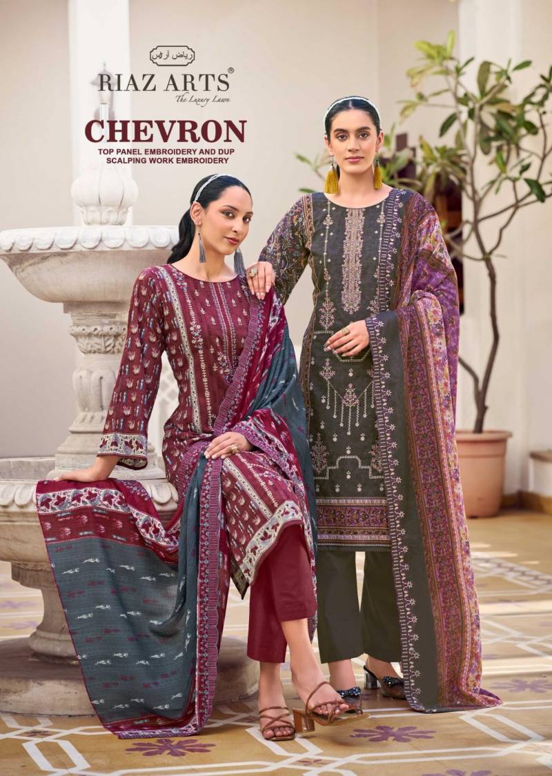 Riaz Arts Chevron Cotton Lawn Digital Printed Dress Material