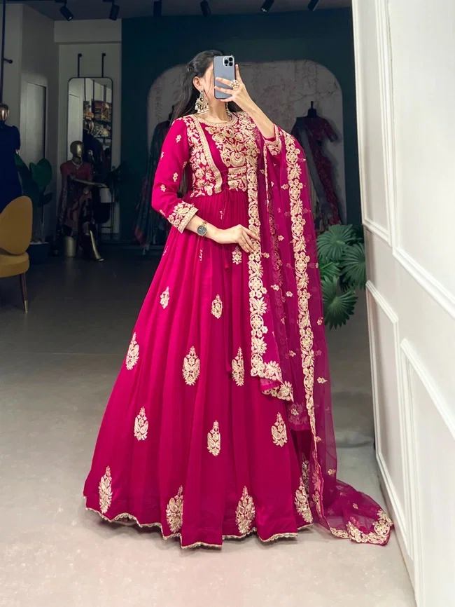 Lekha NK 3029 Designer Silk Gown With Dupatta Collection