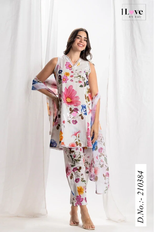 S4U 210384 Designer Flowery Print Kurti Bottom With Dupatta