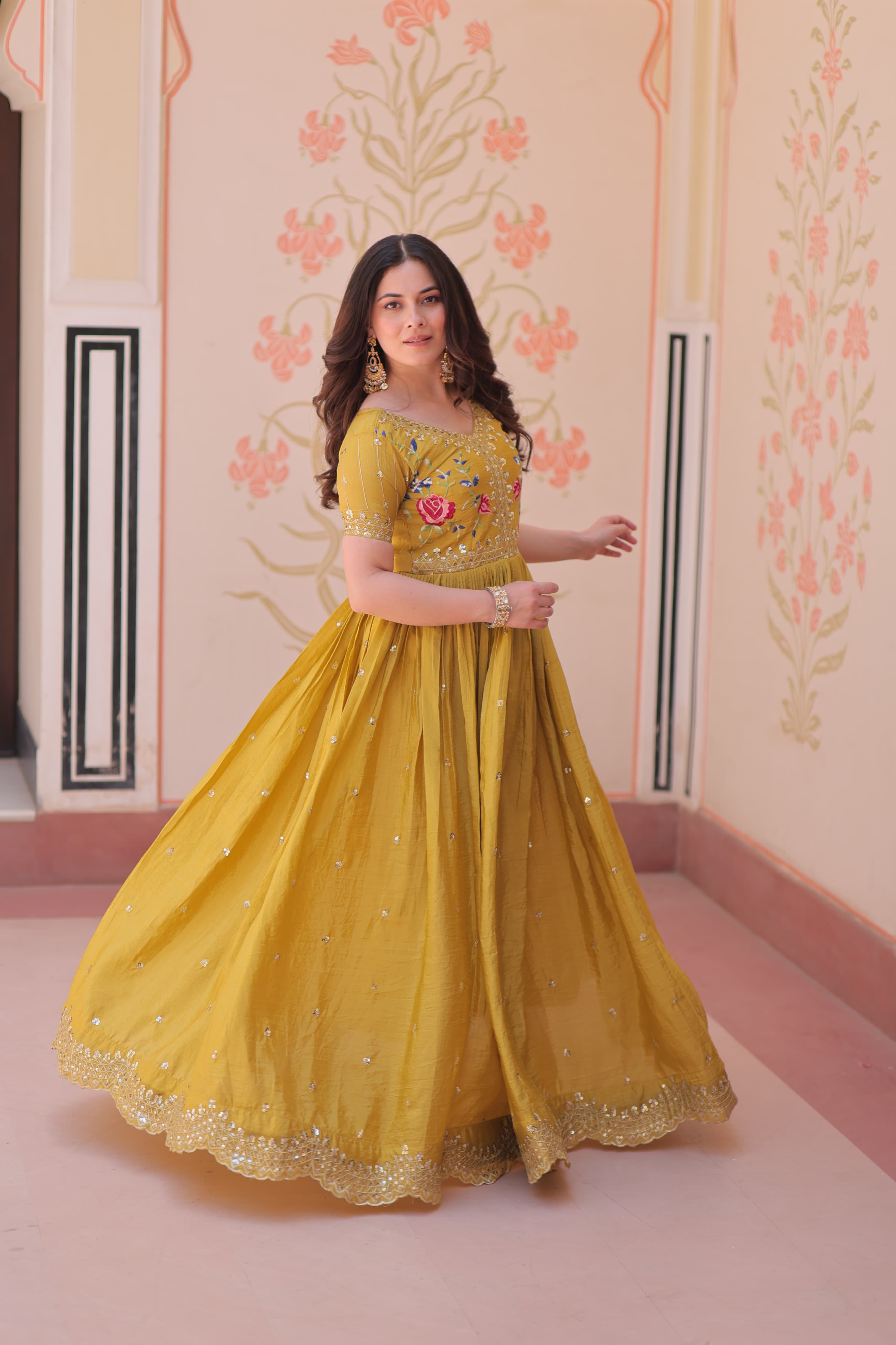 Lekha KA 1171 Gold Crush Embroidery Zari Sequins Gown Collection