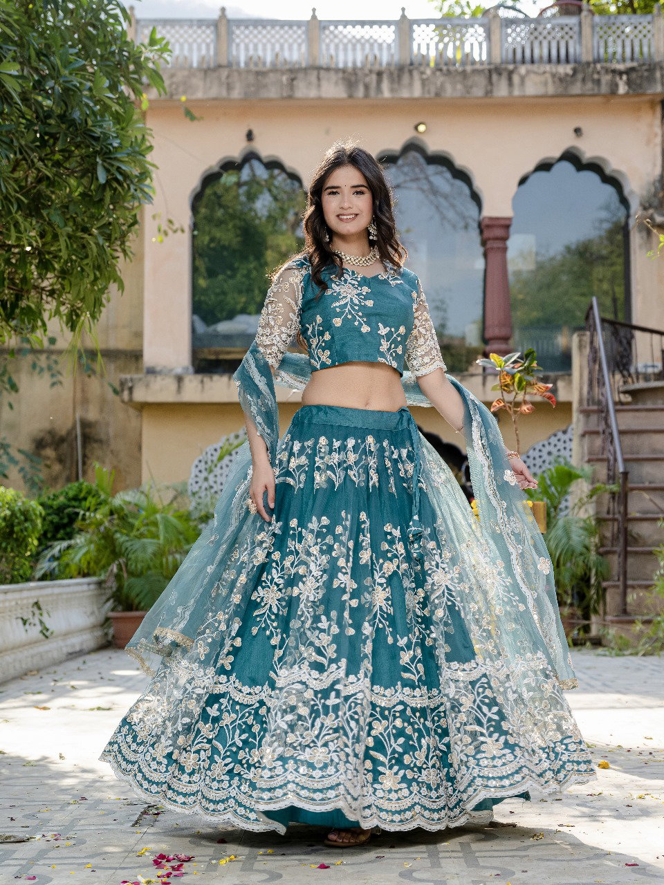 Aawiya 02 Rama Soft Net Sequins With Embroidery lehenga Choli Collection