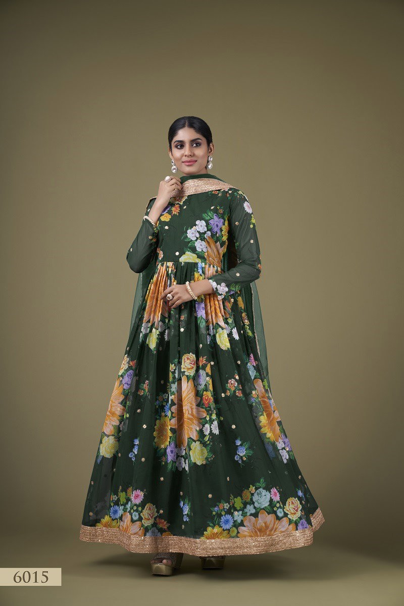 Aawiya Floral Vol 1 Sku 6015 Faux Georgette Printed Gown Collection
