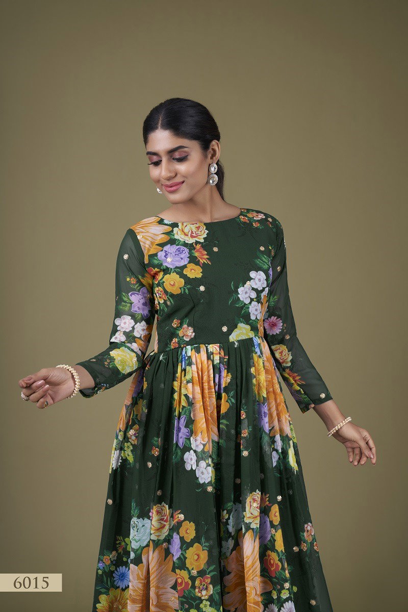 Aawiya Floral Vol 1 Sku 6015 Faux Georgette Printed Gown Collection