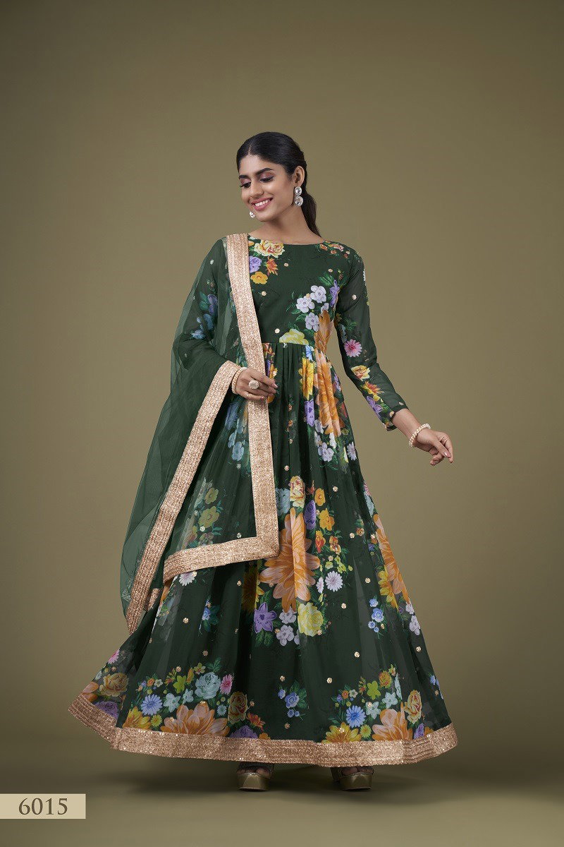 Aawiya Floral Vol 1 Sku 6015 Faux Georgette Printed Gown Collection