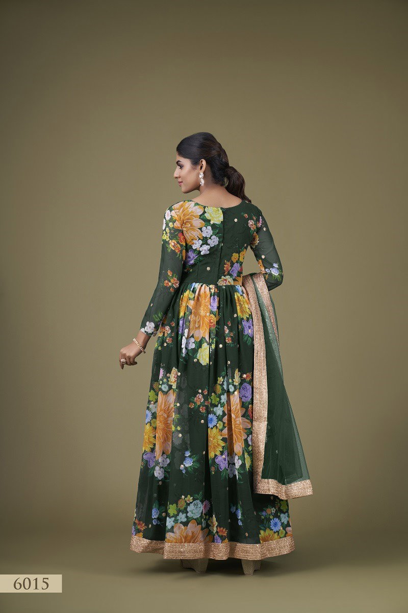 Aawiya Floral Vol 1 Sku 6015 Faux Georgette Printed Gown Collection