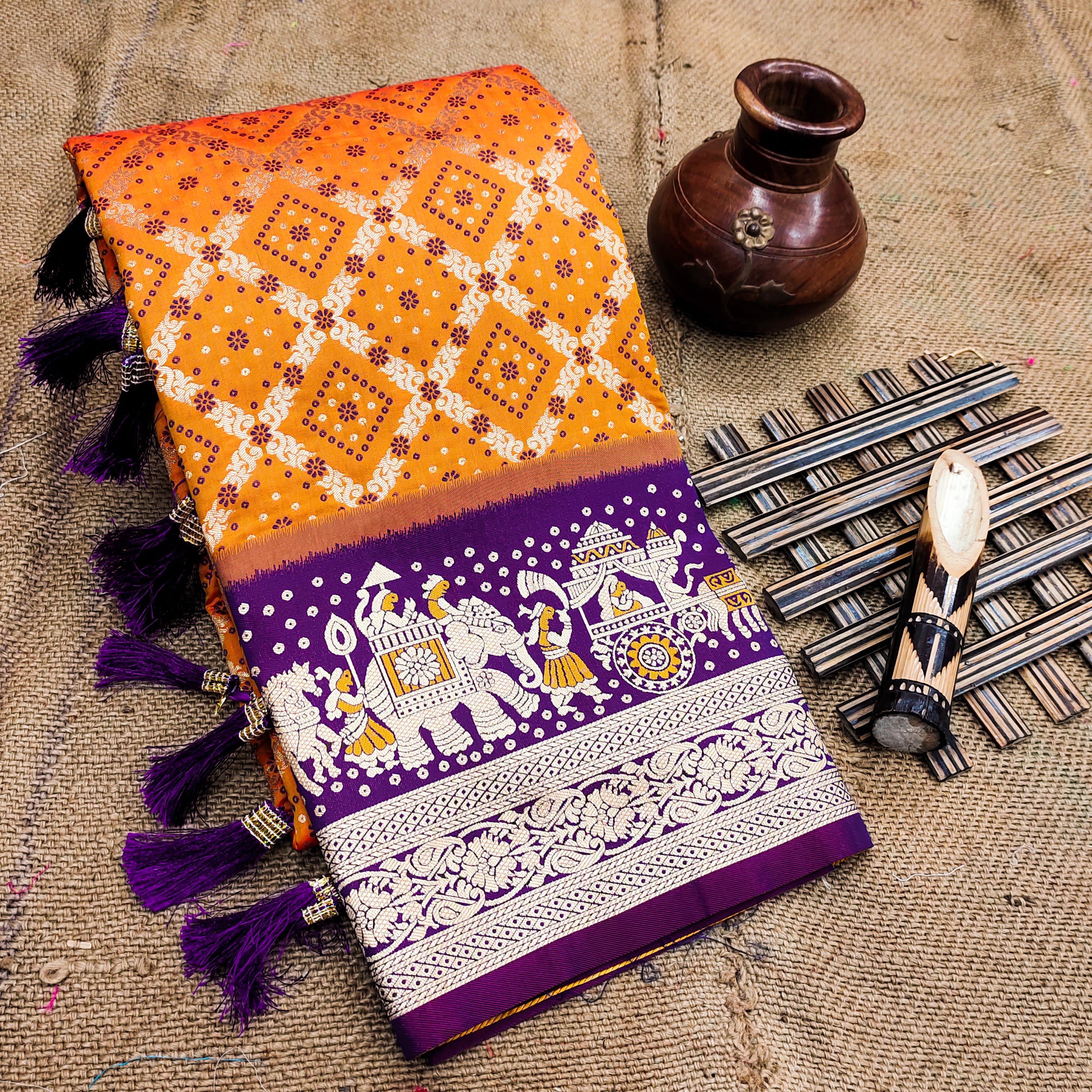 Lekha MN Kanjivaram Patola Soft Silk Meenakari Bandhani Patola Weaving Saree Collection