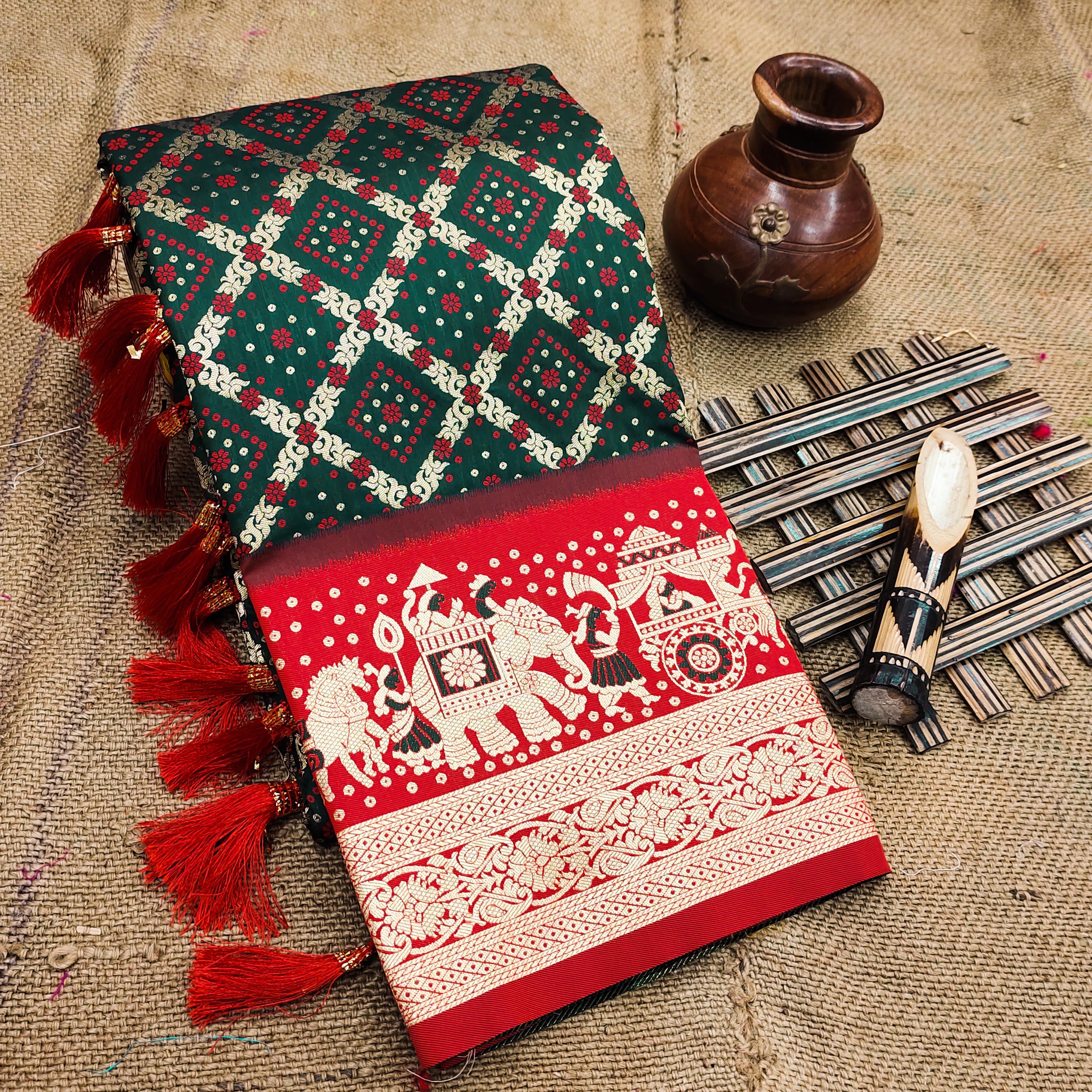 Lekha MN Kanjivaram Patola Soft Silk Meenakari Bandhani Patola Weaving Saree Collection