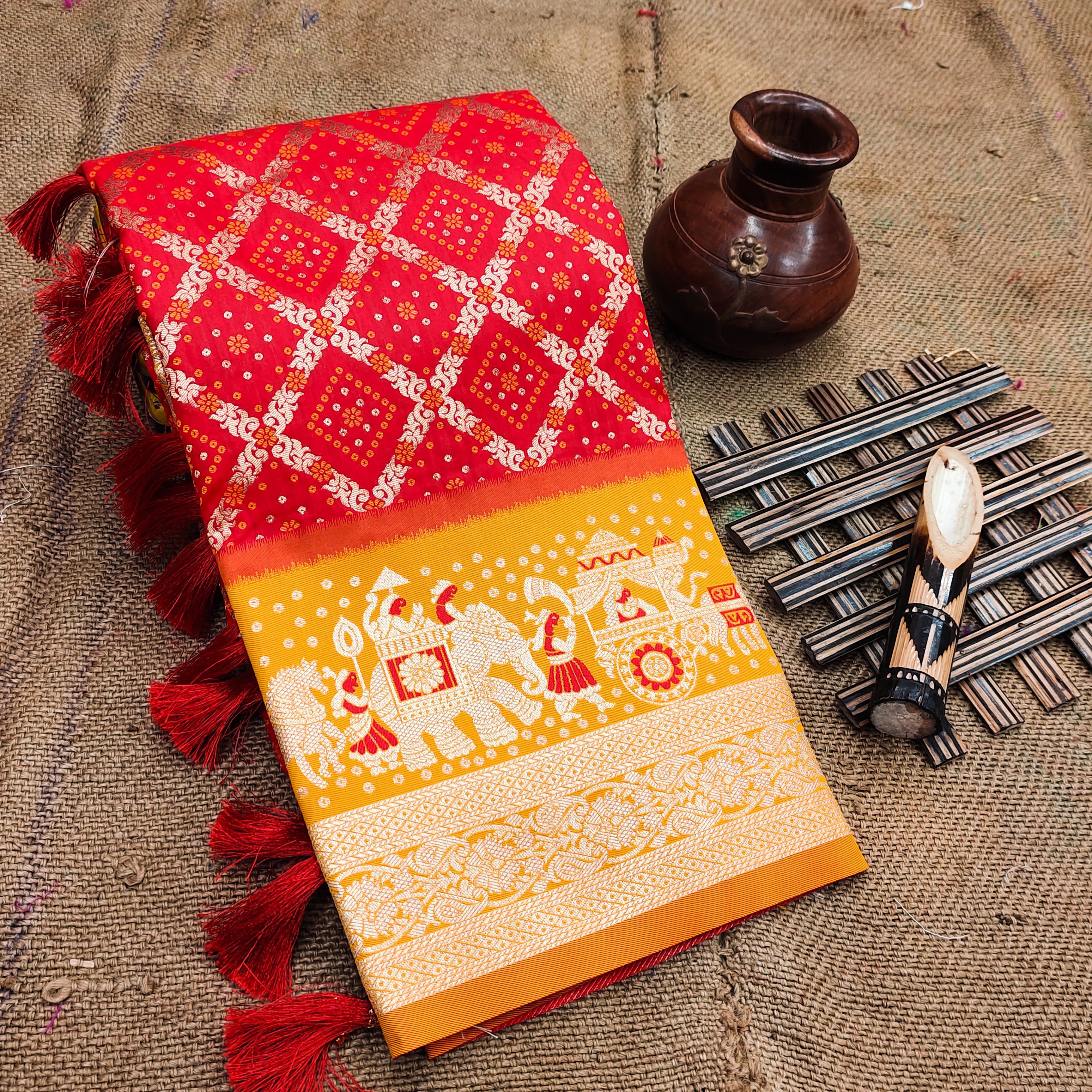 Lekha MN Kanjivaram Patola Soft Silk Meenakari Bandhani Patola Weaving Saree Collection