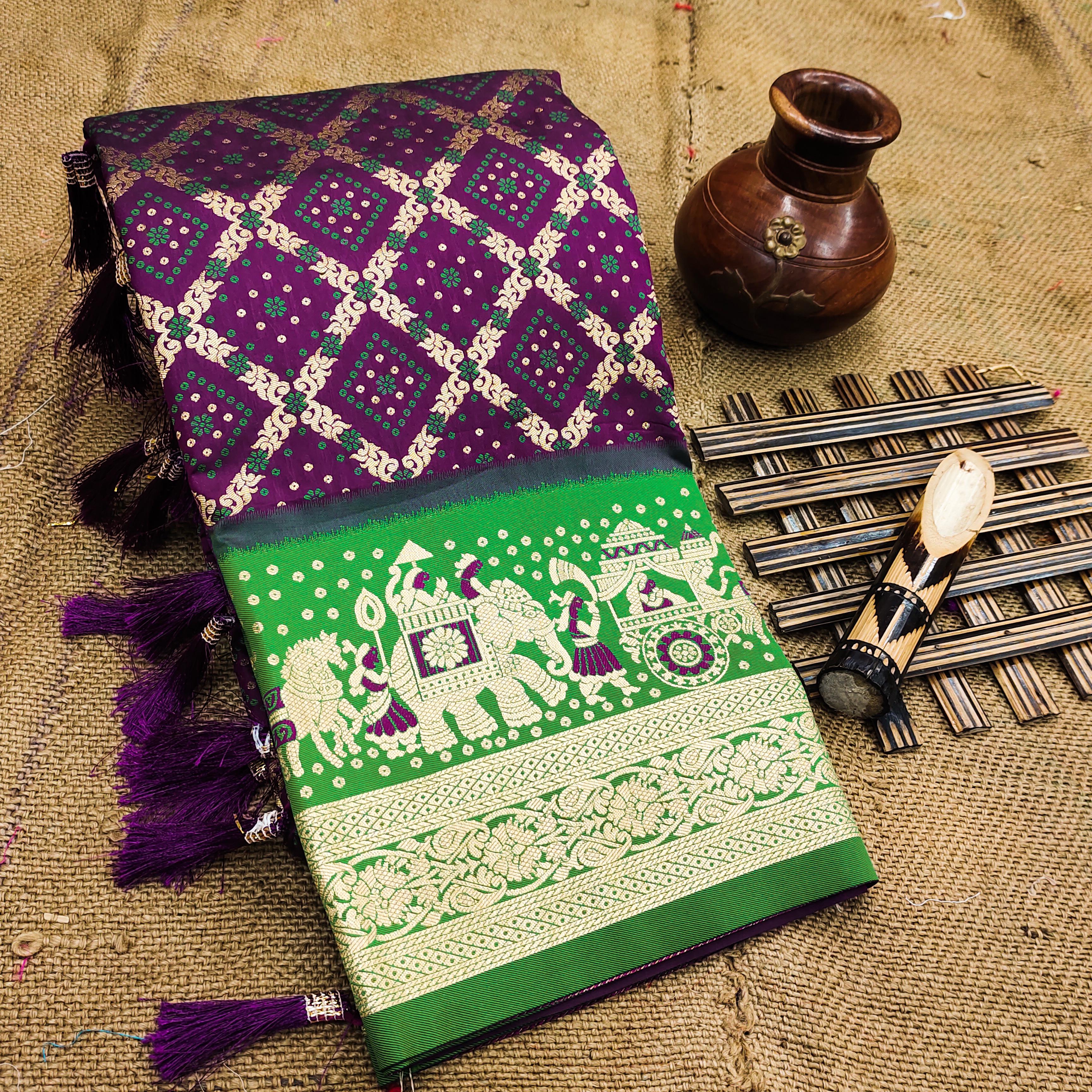 Lekha MN Kanjivaram Patola Soft Silk Meenakari Bandhani Patola Weaving Saree Collection