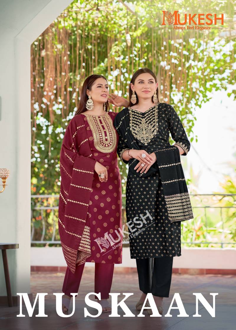 Mukesh Muskaan Rayon Embroidered Top Bottom With Dupatta