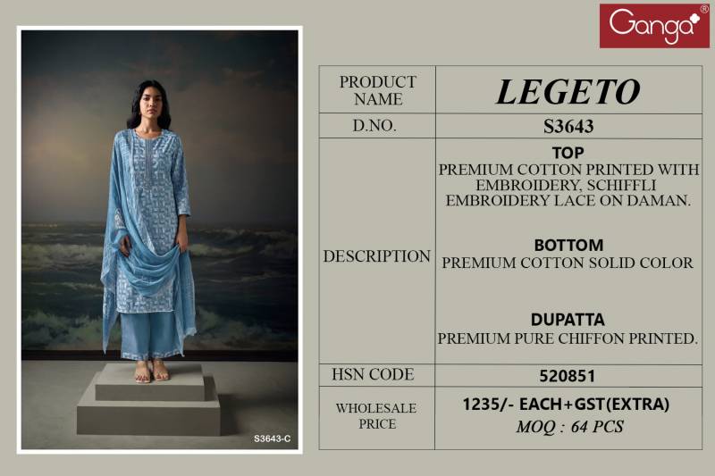 Ganga Legeto Cotton Printed Embroidered Salwar Suit Collection