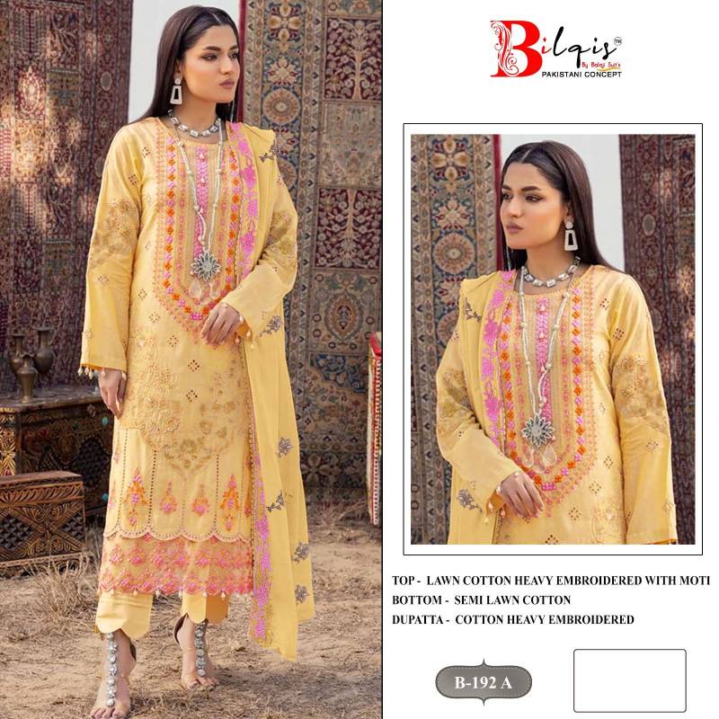 Bilqis B 192 Lawn Cotton Pakistani Salwar Kameez Collection