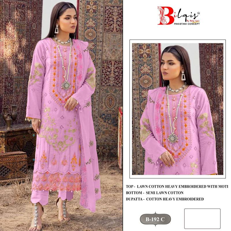 Bilqis B 192 Lawn Cotton Pakistani Salwar Kameez Collection