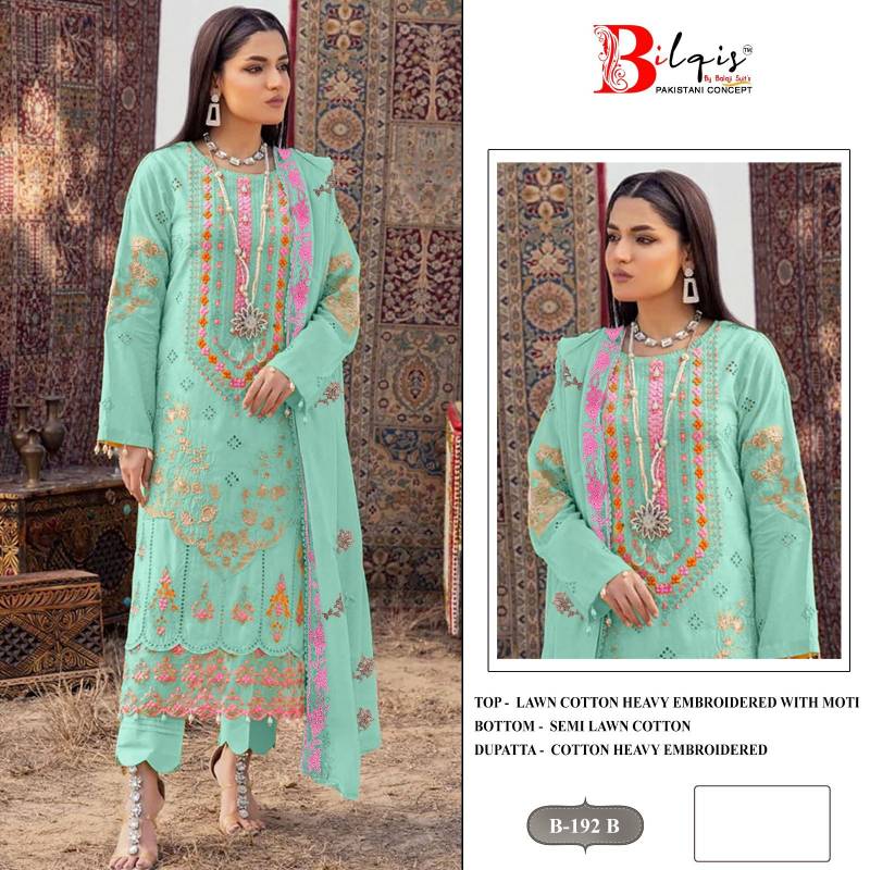 Bilqis B 192 Lawn Cotton Pakistani Salwar Kameez Collection