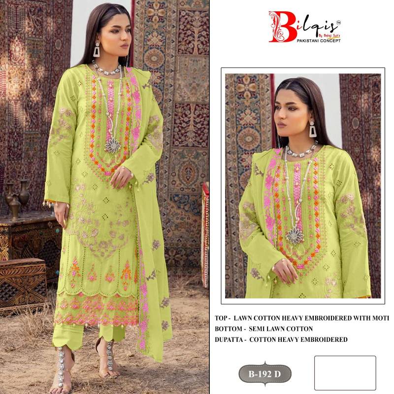 Bilqis B 192 Lawn Cotton Pakistani Salwar Kameez Collection