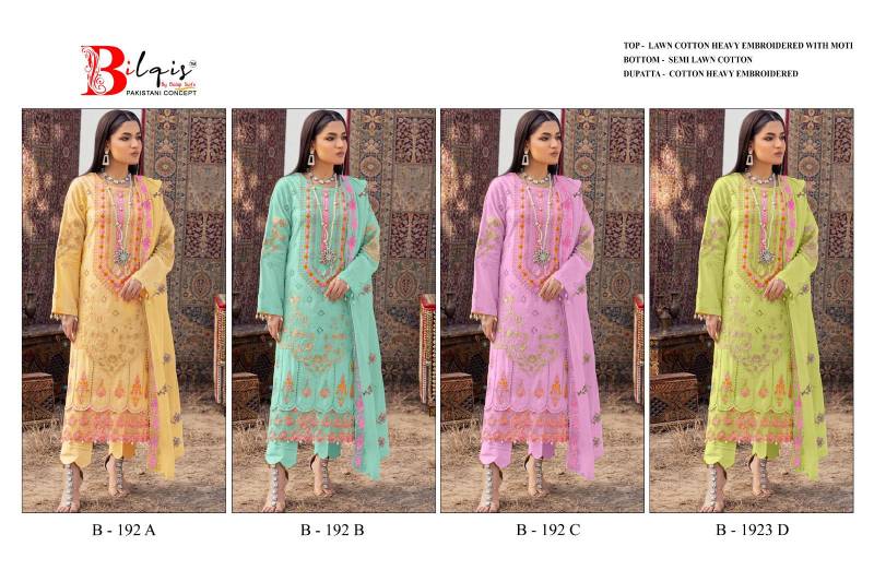 Bilqis B 192 Lawn Cotton Pakistani Salwar Kameez Collection