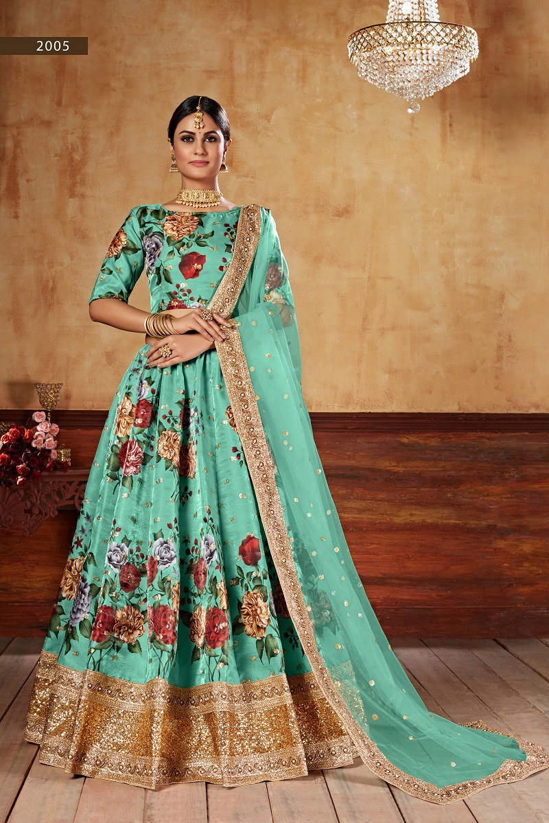 Aawiya Lishvaa Vol 1 SKU 2005 Green Art Silk Digital Printed Lehenga Choli
