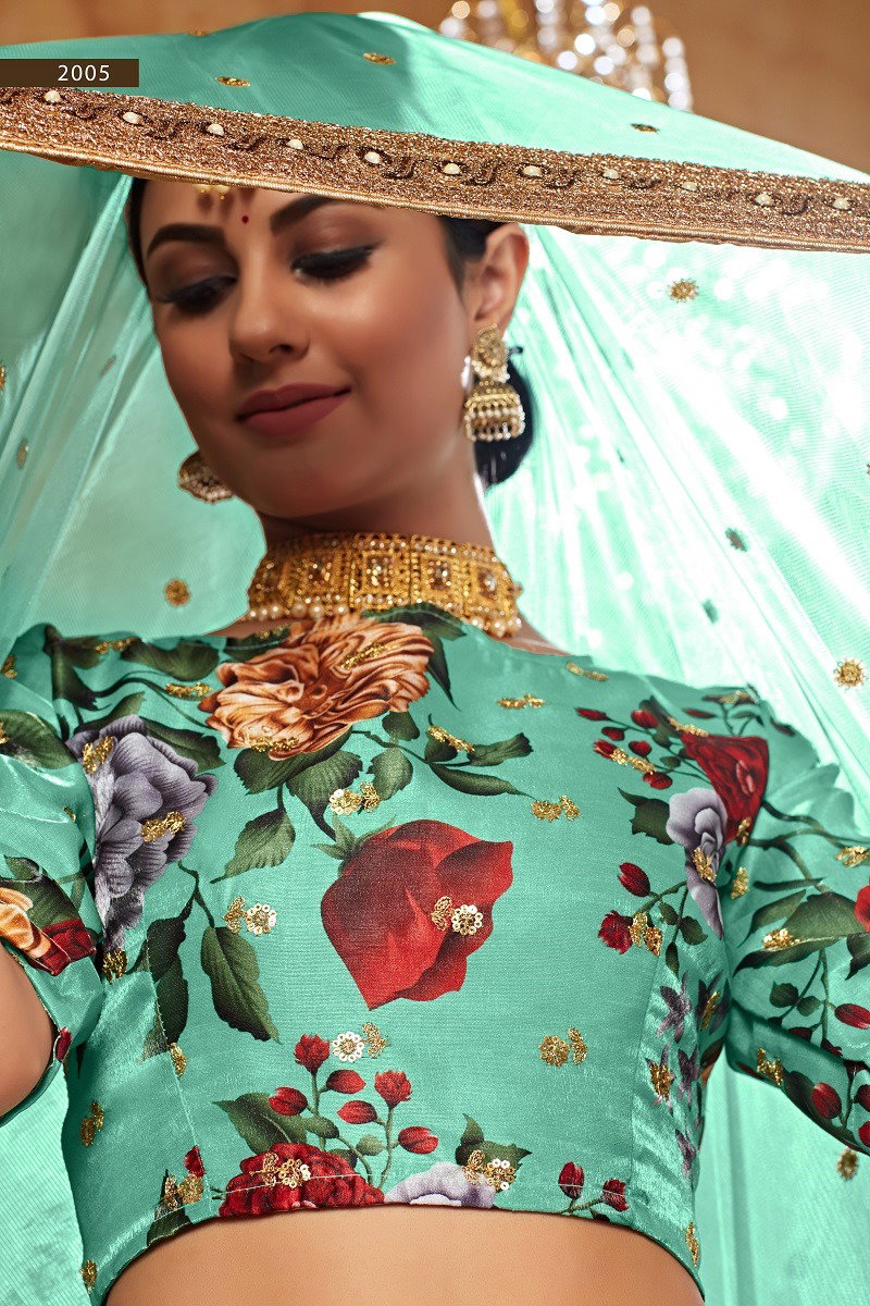 Aawiya Lishvaa Vol 1 SKU 2005 Green Art Silk Digital Printed Lehenga Choli