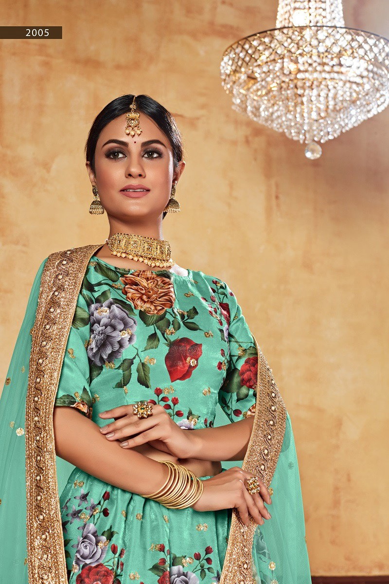 Aawiya Lishvaa Vol 1 SKU 2005 Green Art Silk Digital Printed Lehenga Choli