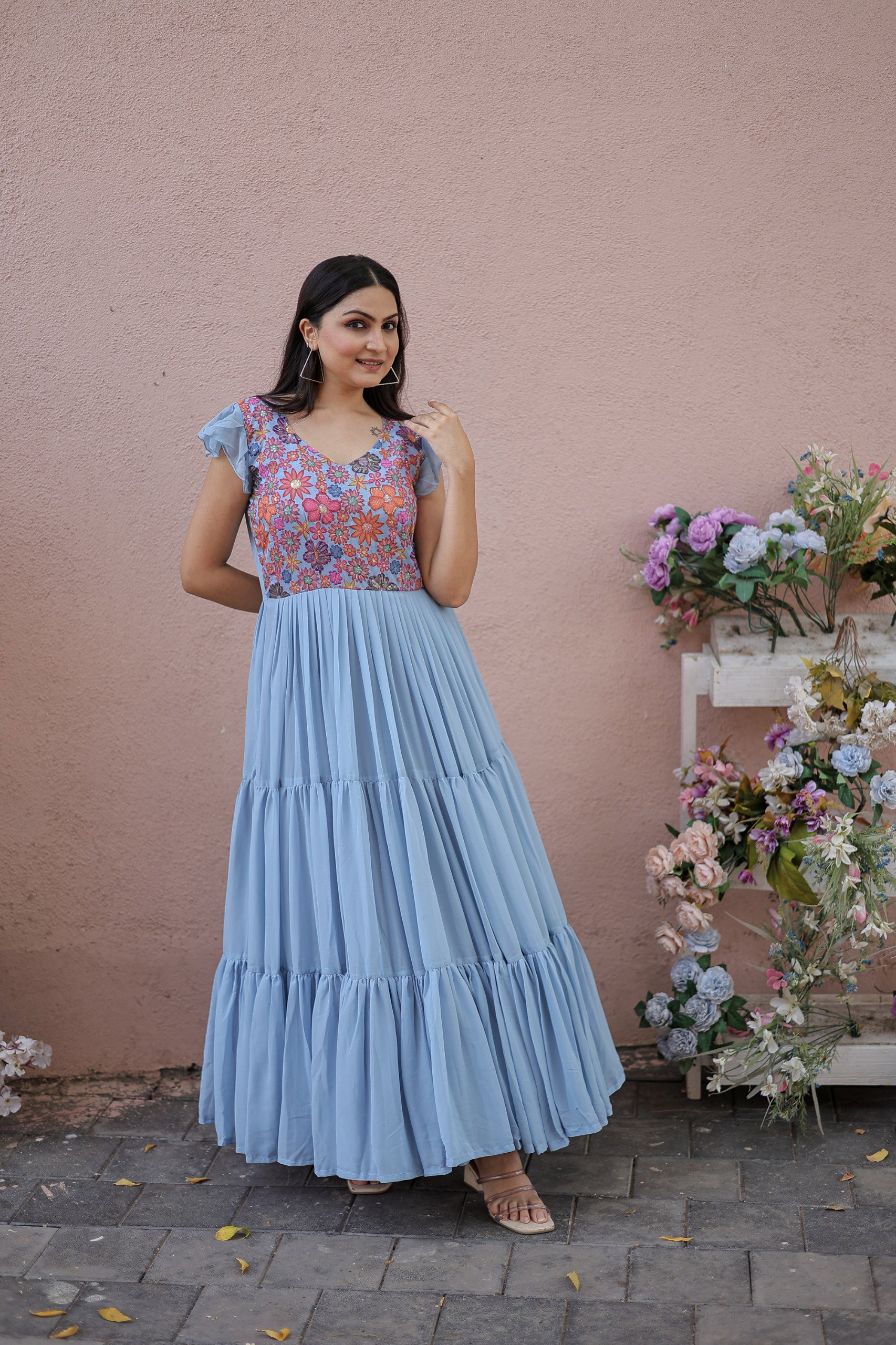 Lekha KA 1053 Faux Georgette Rich Floral Position Printed Gown Collection
