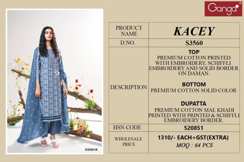 Ganga Kacey Cotton Printed Embroidered Salwar Suit Collection