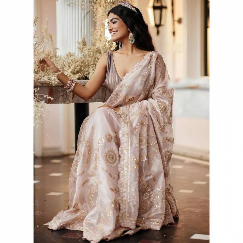 Vt 6032 Beautiful Organza Embroidered Party Wear Saree Collection