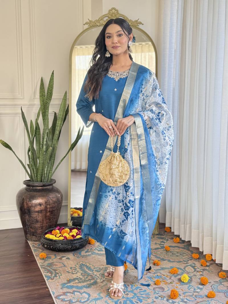 Ms Gopi Roman Silk Kurti Bottom With Dupatta