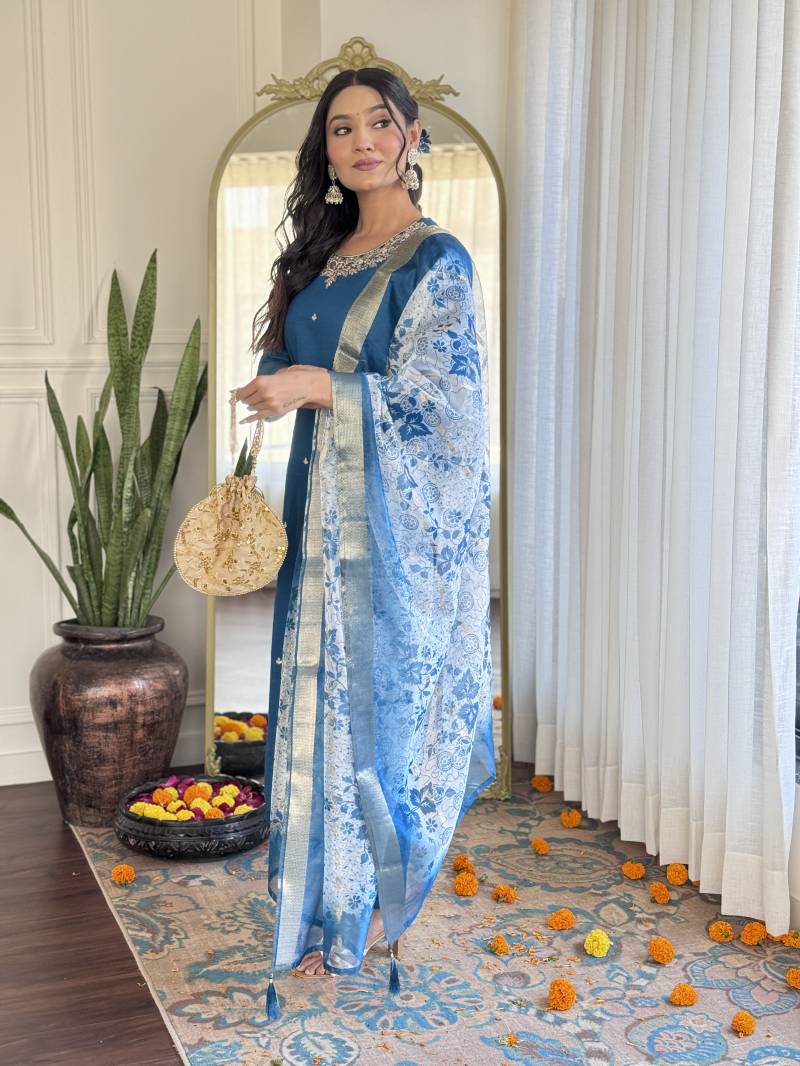 Ms Gopi Roman Silk Kurti Bottom With Dupatta
