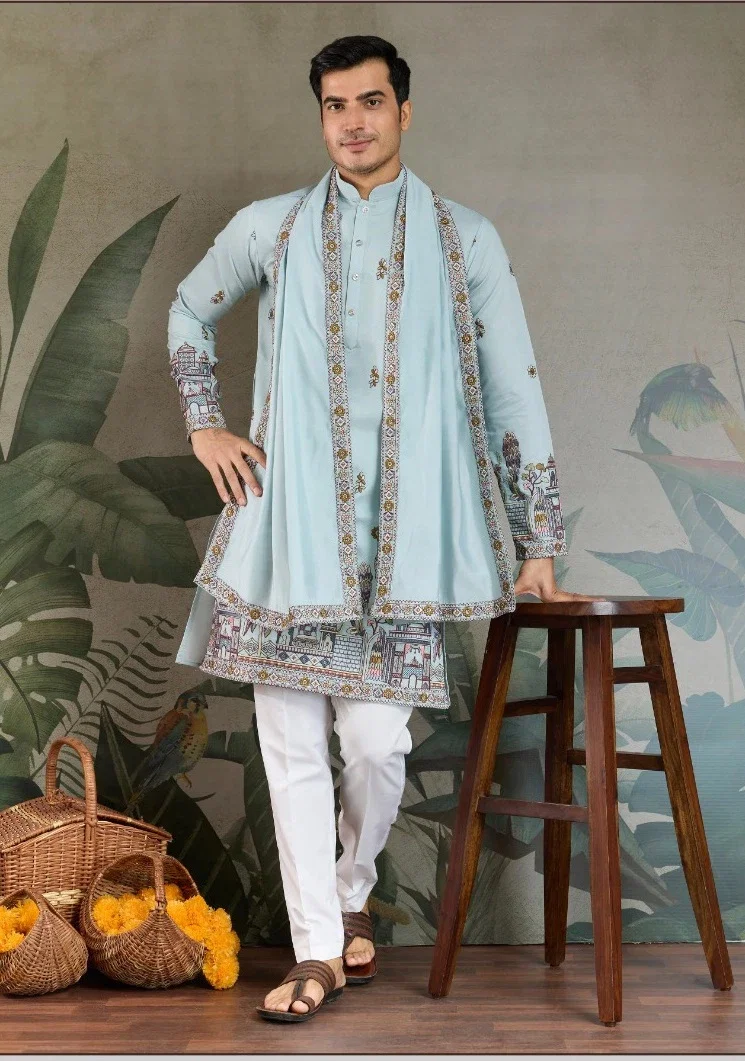 Shubhvastra Rajwada Attire 3 Viscose Silk Mens Kurta With Dupatta
