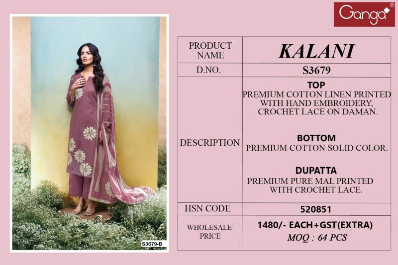 Ganga Kalani Cotton Linen Printed Embroidered Salwar Suit