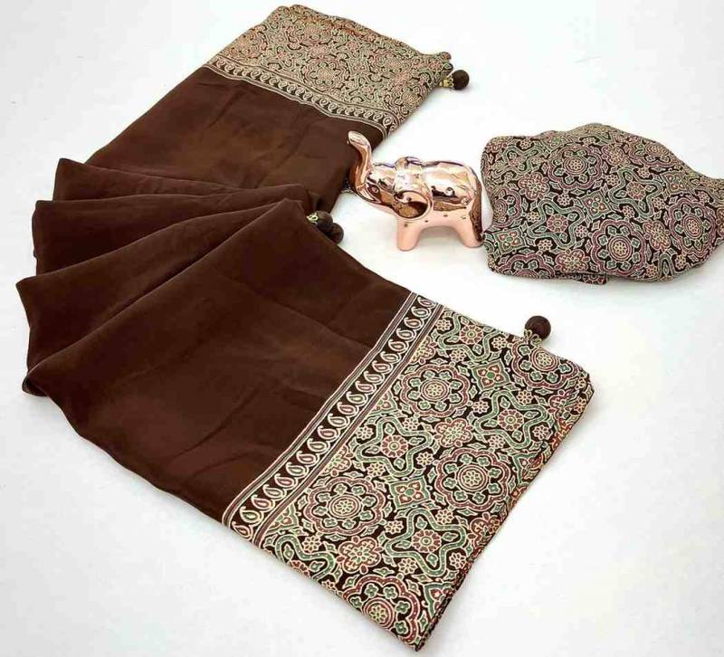 Kc 8002 Festive Wear Ajrakh Printed Sarees Collection