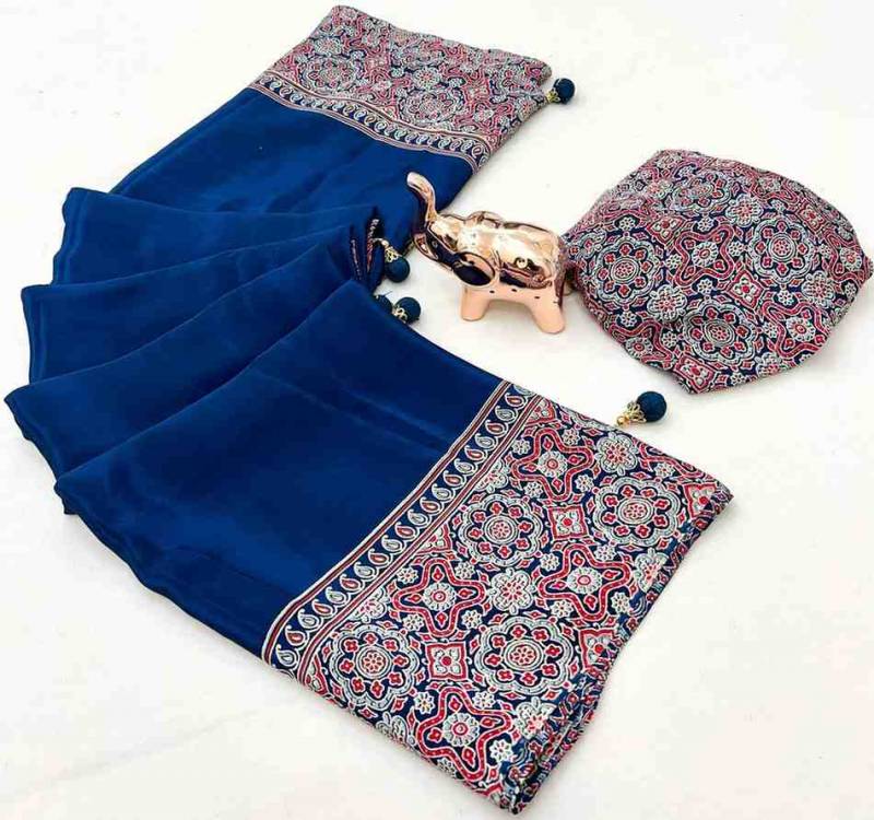 Kc 8002 Festive Wear Ajrakh Printed Sarees Collection