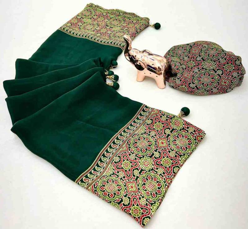 Kc 8002 Festive Wear Ajrakh Printed Sarees Collection