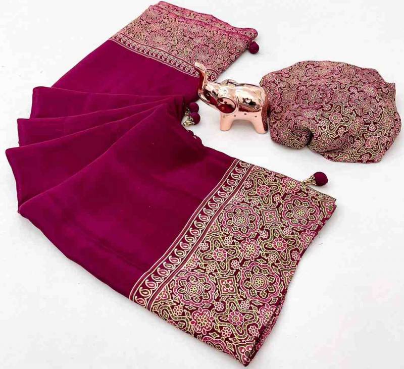 Kc 8002 Festive Wear Ajrakh Printed Sarees Collection