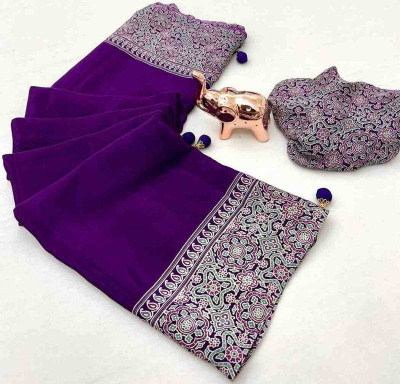 Kc 8002 Festive Wear Ajrakh Printed Sarees Collection