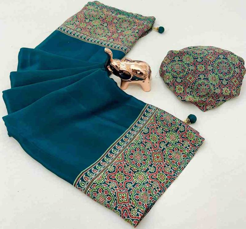 Kc 8002 Festive Wear Ajrakh Printed Sarees Collection